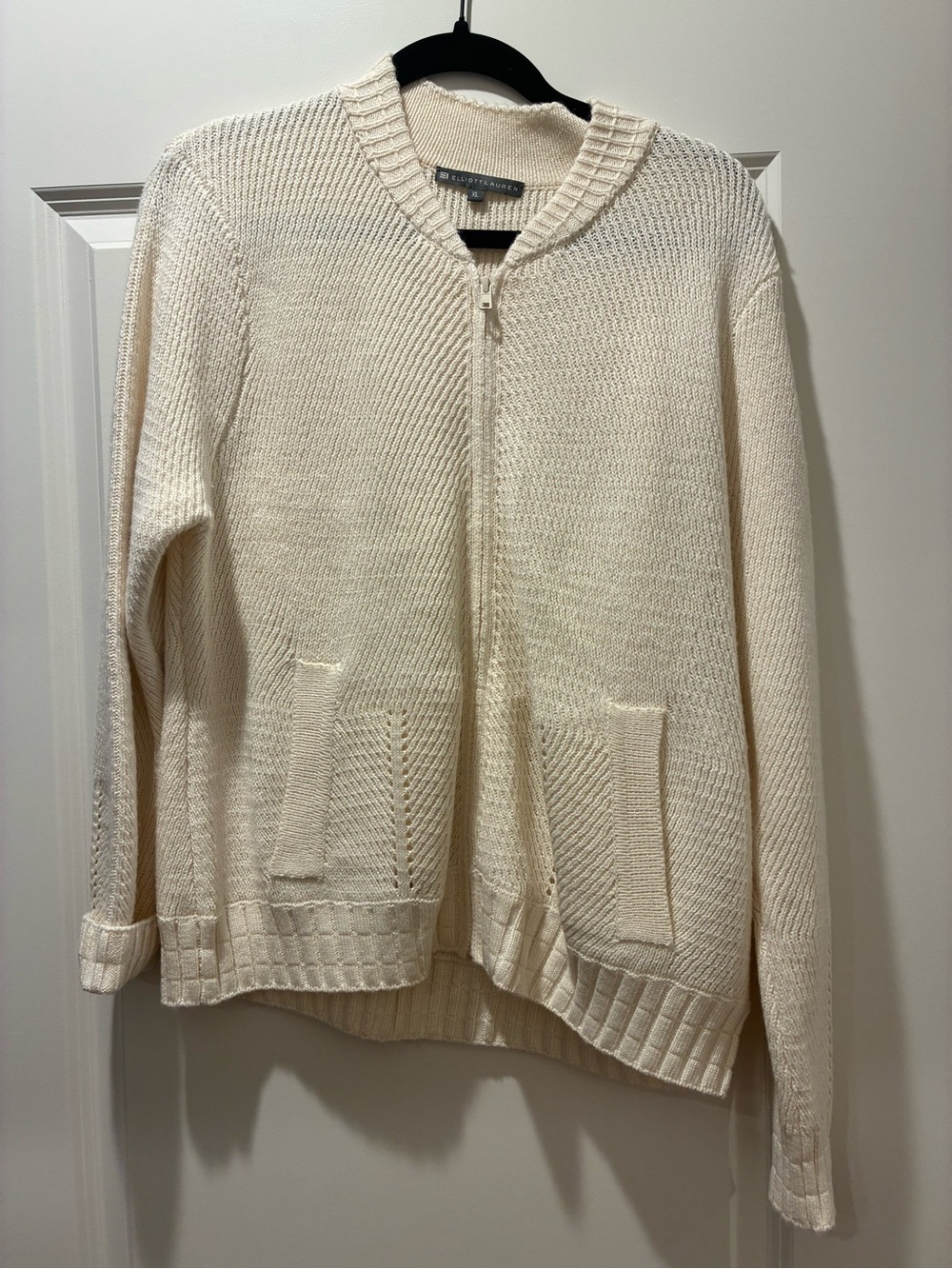 Elliott Lauren Cream Zip-Front Knit Cardigan